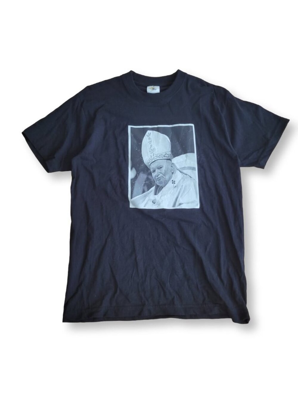 NRG Vintage Pope John Paul II Graphic T Shirt Mens Black Catholic Religion Tee